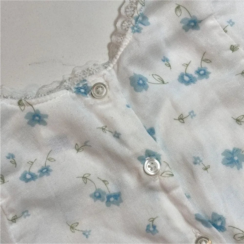 Old Navy | Vintage Girls White Floral Long Sleeve Blouse Blue Denim Jean…